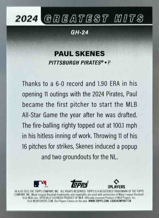 2025 Topps Paul Skenes #GH-24 2024's Greatest Hits Pittsburgh Pirates