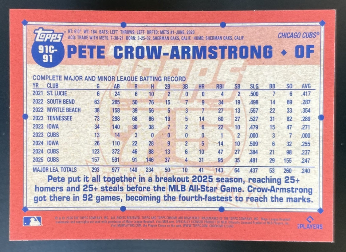 PETE CROW-ARMSTRONG 2026 Topps 1991 Chrome Silver Pack Mojo Refractor #91C-91