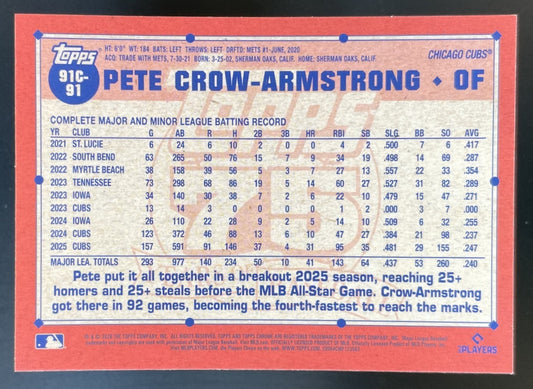 PETE CROW-ARMSTRONG 2026 Topps 1991 Chrome Silver Pack Mojo Refractor #91C-91